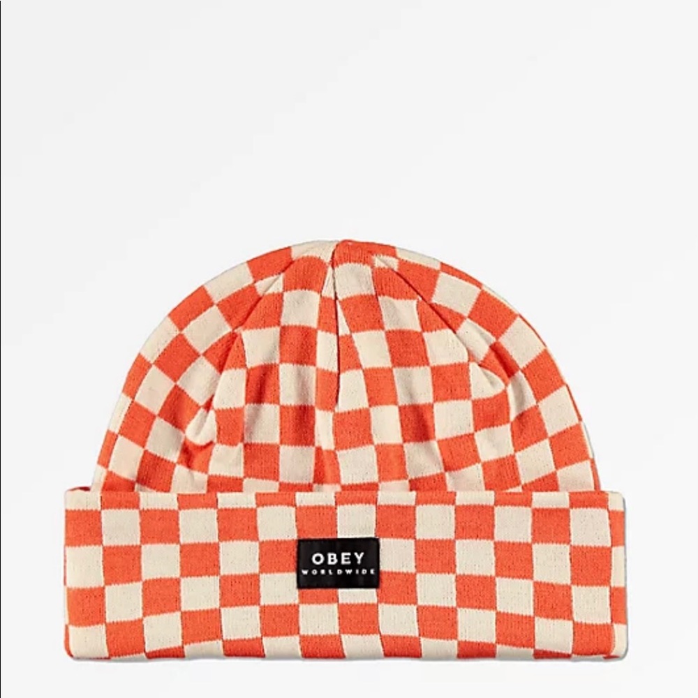 Obey Orange Checkered Beanie